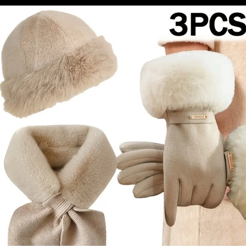 Luxurious Beige Winter Accessory Set